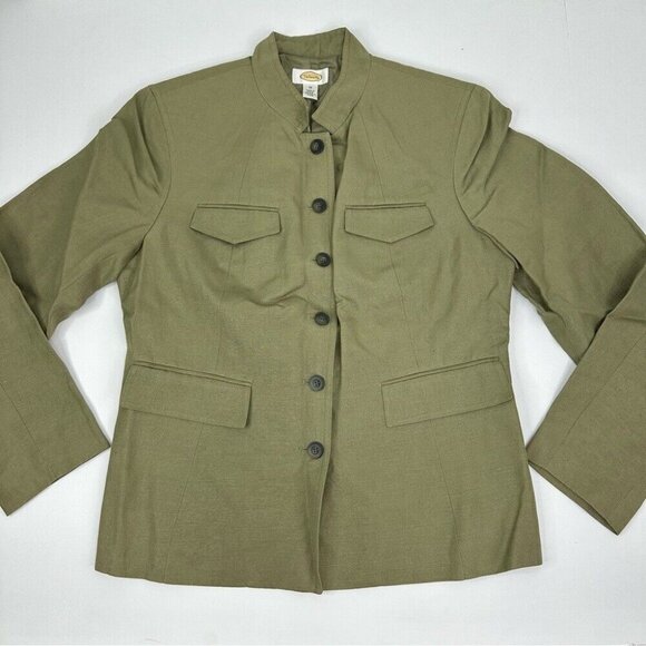 Talbots Women's Green‎ Silk Linen Mandarin Collar Button Up Luxury Blazer 10/C39 - Picture 6 of 14